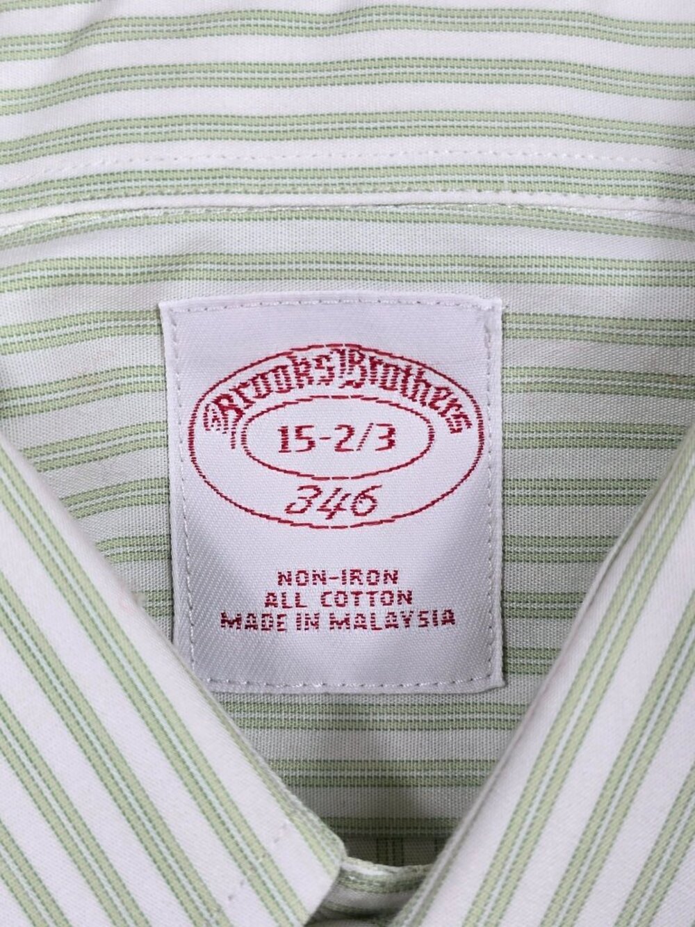 Brooks Brothers 346 Mens 15 2/3 Non-Iron Striped Button-Down Shirt White Green - Picture 2 of 3